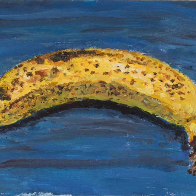 Private: Overripe banana on blue cloth