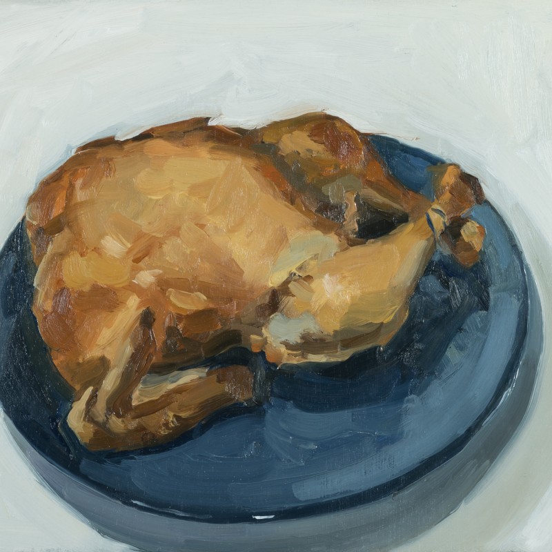 Roast Chicken on Blue Plate