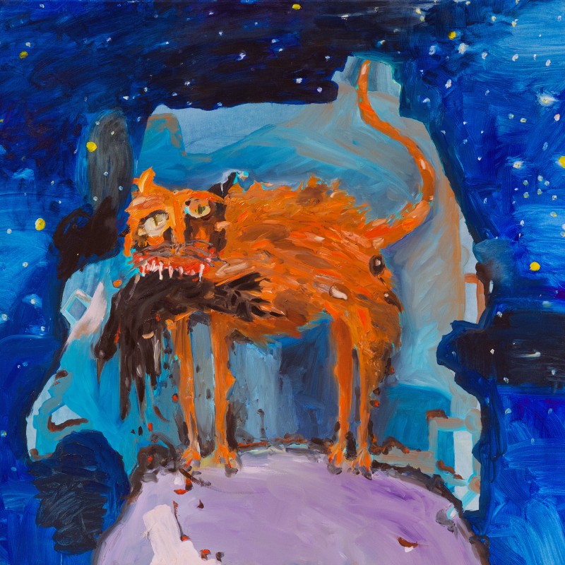 Landscape with a cat and bird
