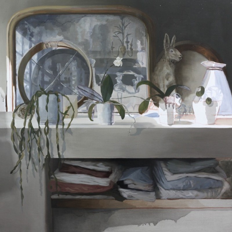 2023, Adriane Strampp, still life with mirror, oil on linen 120x120cm