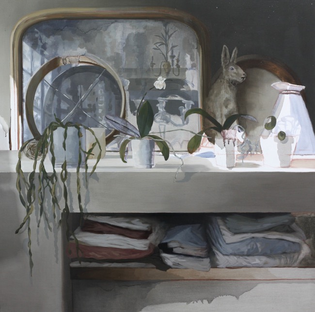 2023, Adriane Strampp, still life with mirror, oil on linen 120x120cm