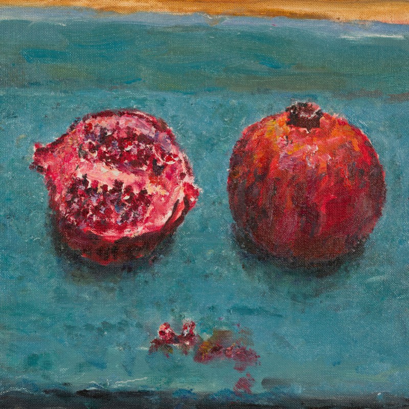 Pomegranates on Aqua Cloth